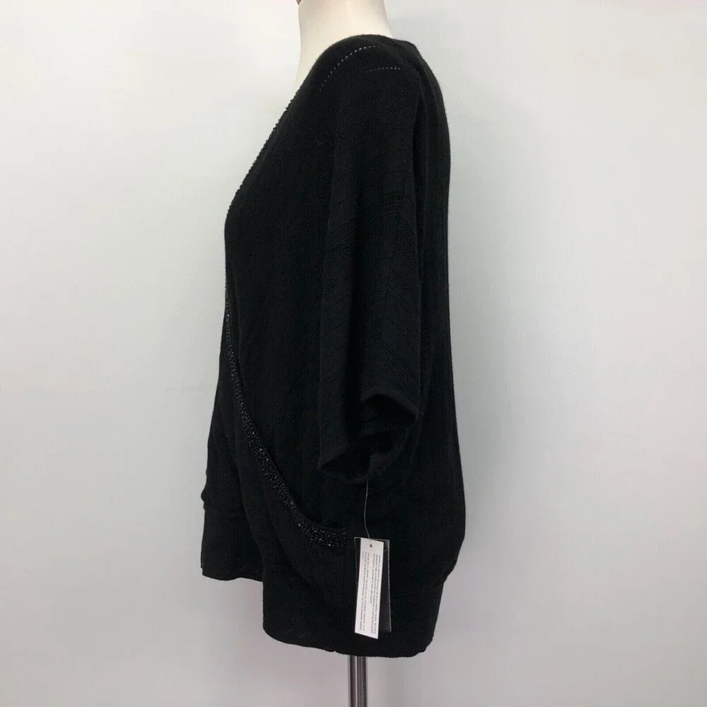 Jones New York Top Sweater 0X Women's Black Cream‎ Beaded NWT